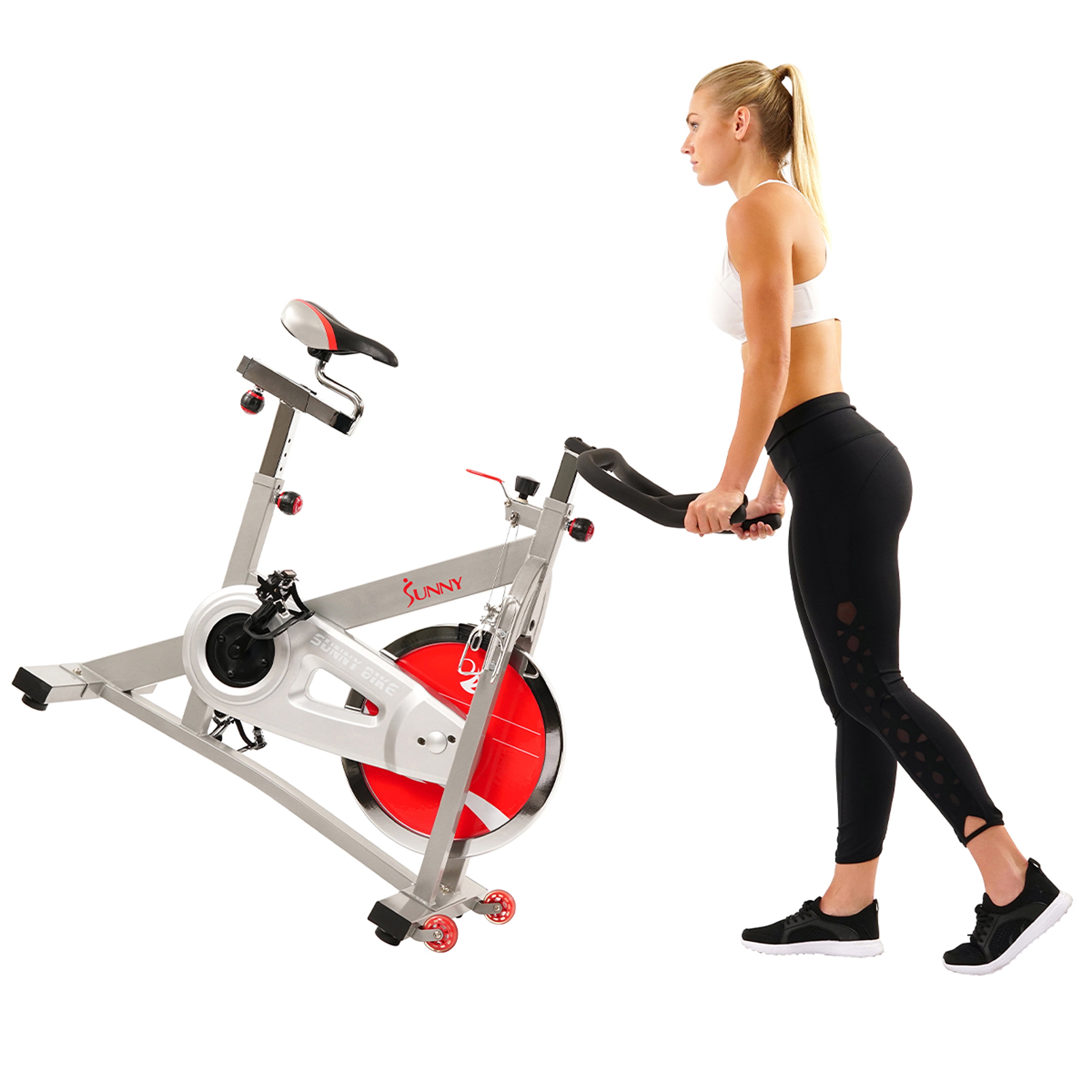 Sunny Health & Fitness Stationary Belt Drive Pro Indoor Cycling Exercise Bike w/ 40lb Flywheel for Home Cardio, SF-B901B