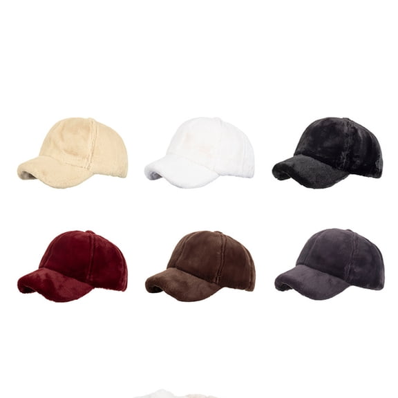 UTSJKR Plush Fluffy Baseball Cap for Men Women Winter Thick Plush Peaked Hat Faux Fur Duck Tongue Caps Warm Ear Protection Bonnet Black