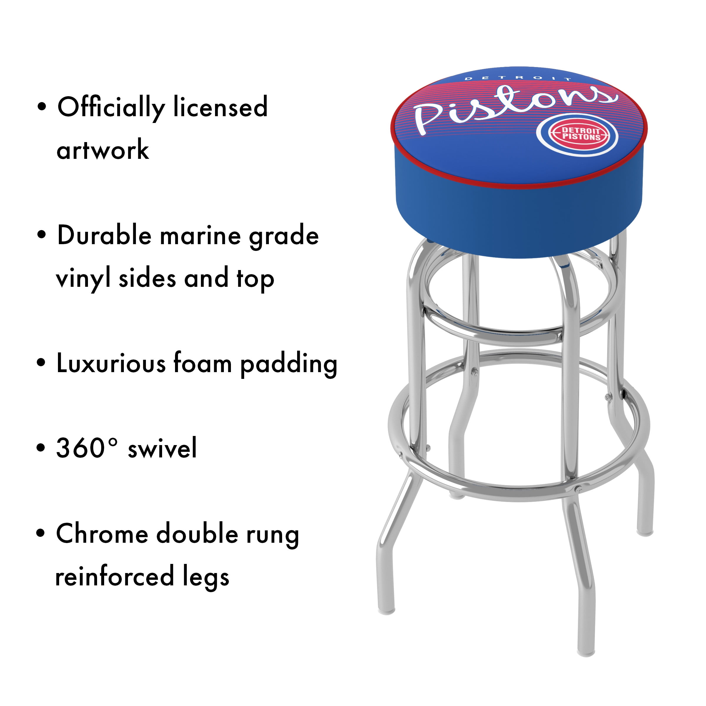 Trademark Gameroom Detroit Pistons Hardwood Classics Bar Stool with Padded Seat