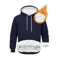 thumbnail image 3 of Men's Hoodies Sherpa Fleece Lined Sweatshirt Winter Casual Warm Drawstring Plain Hooded Pullover Sweater (3XL, Navy #A), 3 of 7
