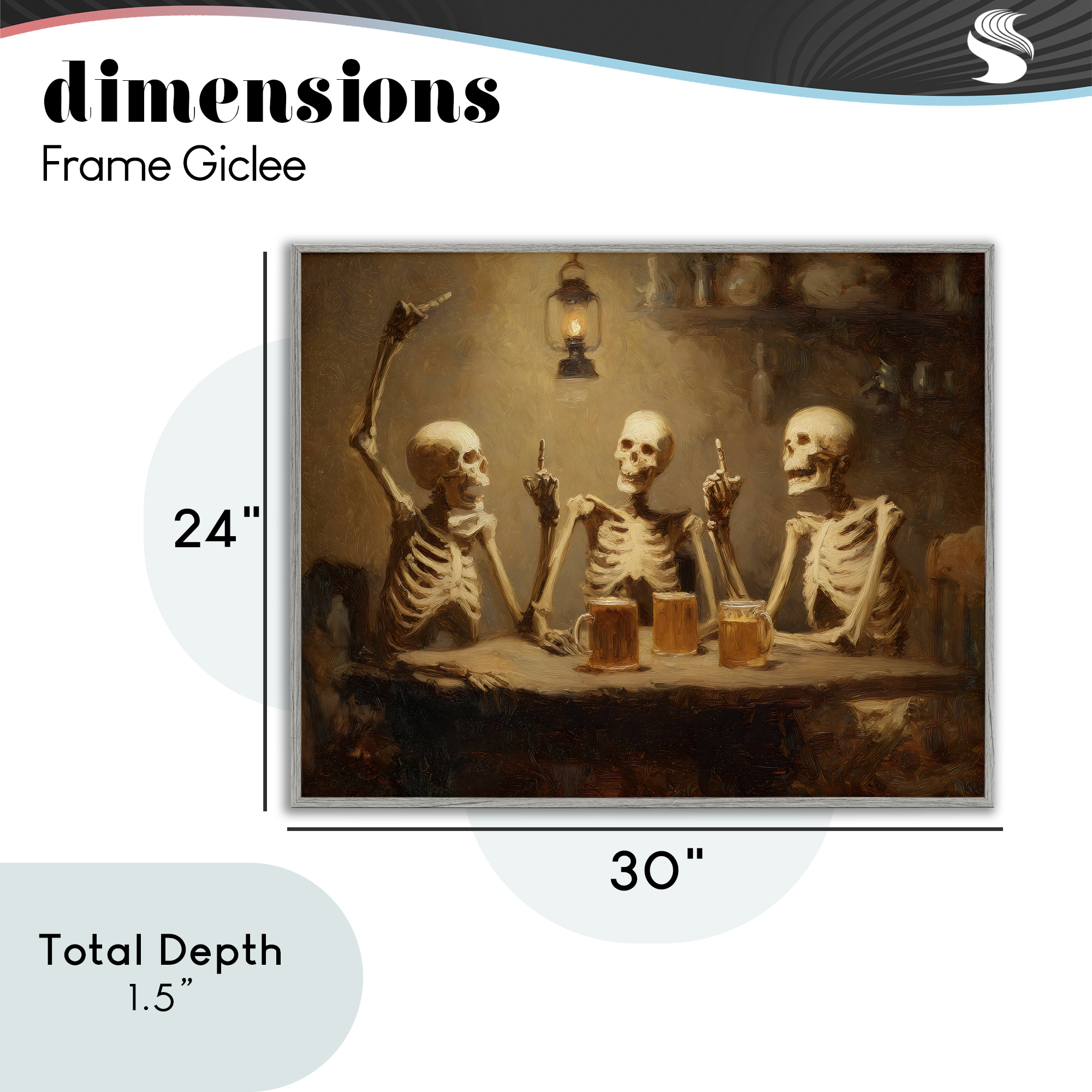 Skeletons Drinking at Tavern Gray Framed Giclee Art, design by Arlington Prints
