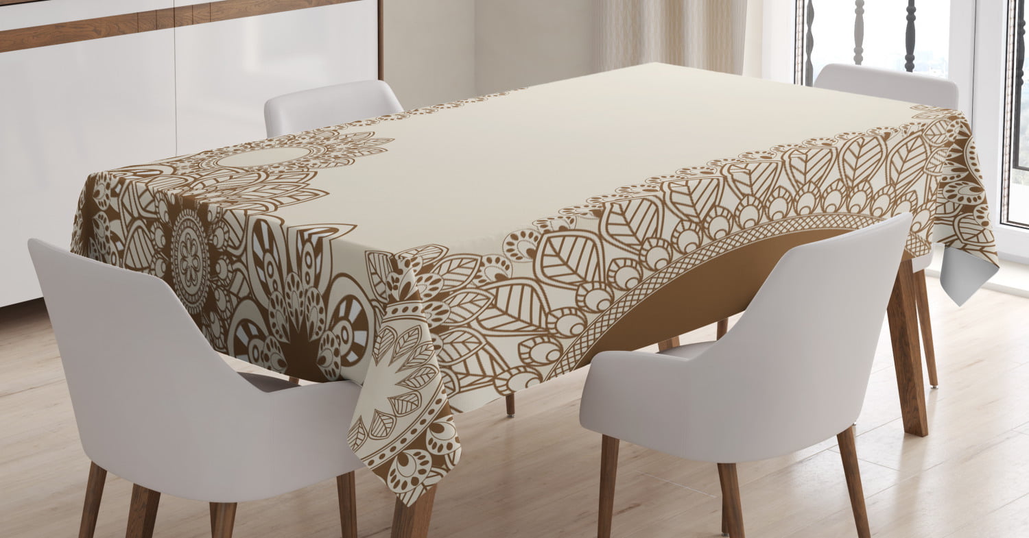Caramel Tan Hand Drawing Style Old Fashioned Mandala Blossoming Nature Inspired Motifs Dining Room Kitchen Rectangular Table Cover Ambesonne Vintage Tablecloth 52 X 70 