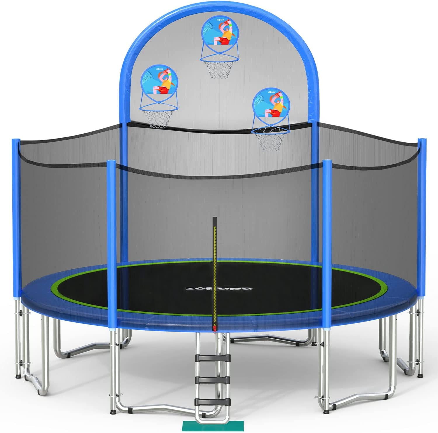 Zupapa NoGap Design 14FT 15FT 16FT Trampoline with Basketball Hoops for Kids with Safety