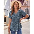 thumbnail image 5 of Zeagoo Women's Puff Short Sleeve Tunic Tops Pleated Floral Print V Neck Blouses Dressy Casual Loose Summer T-Shirts, 5 of 7