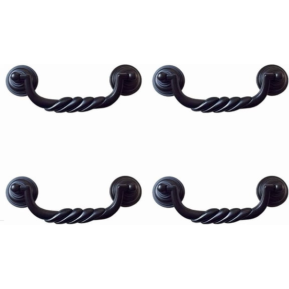 4-1/2 Inches C-C (4.5" Centers) Black Bail Drawer Pulls, Pack of 4, Vintage Style Drop Swing Handles Dresser Pulls Cabinet Knob Hardware