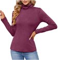thumbnail image 2 of Blczomt Red Womens T Shirts Plain Slim Fit Long Sleeve Shirts Turtle Neck Winter Basic Peasant Blouses for Women, 2 of 9
