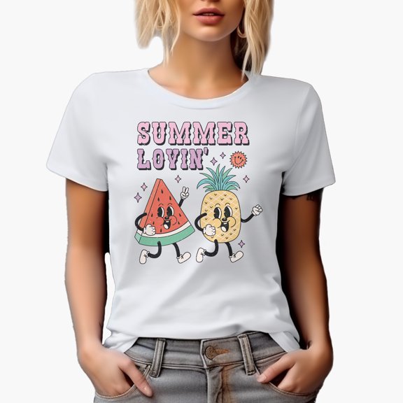 Distressed Summer Lovin - Retro Pineapple and Watermelon Art Merch Gift, Heather Grey T-Shirt, Medium