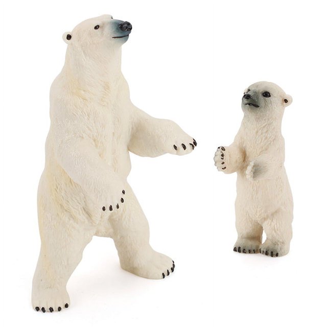 Set de figuras realistas de oso polar, oso de pie y cachorro, 2 piezas