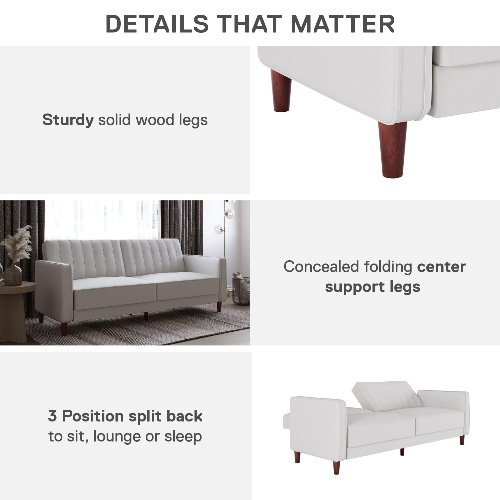 Free Shipping! DHP Pin Tufted Transitional Futon, White Faux Leather  (图4)