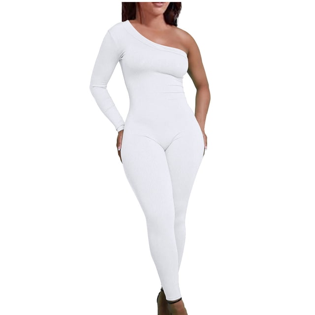 aidice Ribbed Bodysuits for Women Yoga off Shoulder Long Sleeve Skinny Athletic Workout Jumpsuits