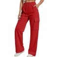 thumbnail image 2 of ZHOGXU Big Girls Boys Cargo Pants With Pockets Drawstring Elastic Waist Solid Color Wide Leg Loose Fit Comfortable Trousers For Outdoor Activities Brick Red 4-5 Years, 2 of 4