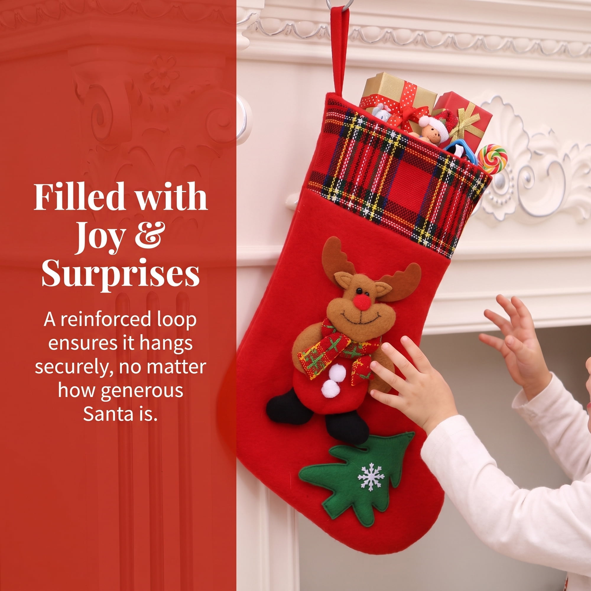 Unique Bargains Playful Cartoon Christmas Stockings Sideboard Rail Accents Red Deer 12"