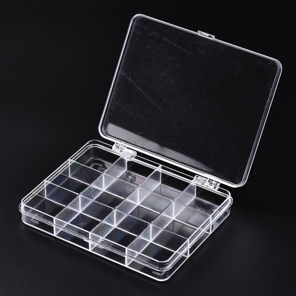 Polystyrene Bead Storage Containers 12 Compartments Organizer boxes with Hinged Lid Rectangle Clear 13x10.5x2cm compartment: 3x3cm DIY