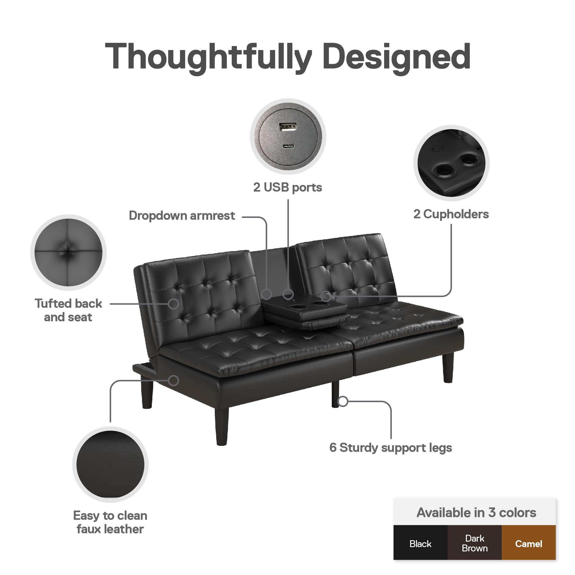 Mainstays 71.5 in Memory Foam Futon with USB and Cupholder photo 7