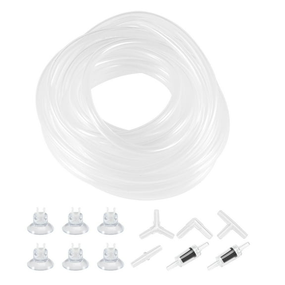Uxcell 4mm ID 6mm(1/4") OD 10m Clear Silicone Tubing Aquarium Pump Hose Rubber Tube with Check Valves, Suction Cup, Connector