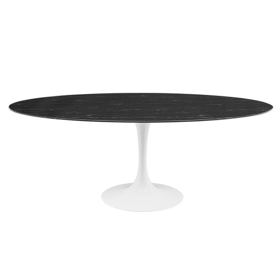 78 inch Dining Table, Oval, Black White, Artificial Marble, Metal Steel, Modern Contemporary Mid-Century, Kitchen Room Cafe Bistro Restaurant Hospitality