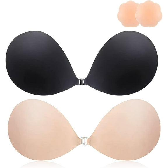 2025 Push Up Sticky Bra, 2 Pack Reusable Adhesive Invisible Backless Strapless Bra