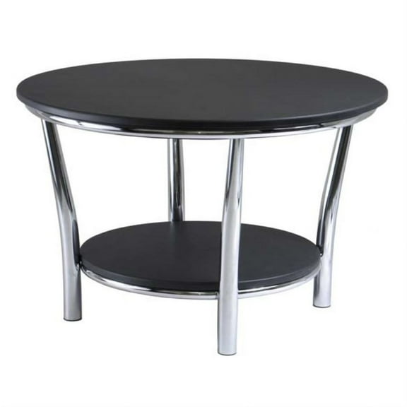 Ergode Maya Round Coffee Table, Black Top, Metal Legs