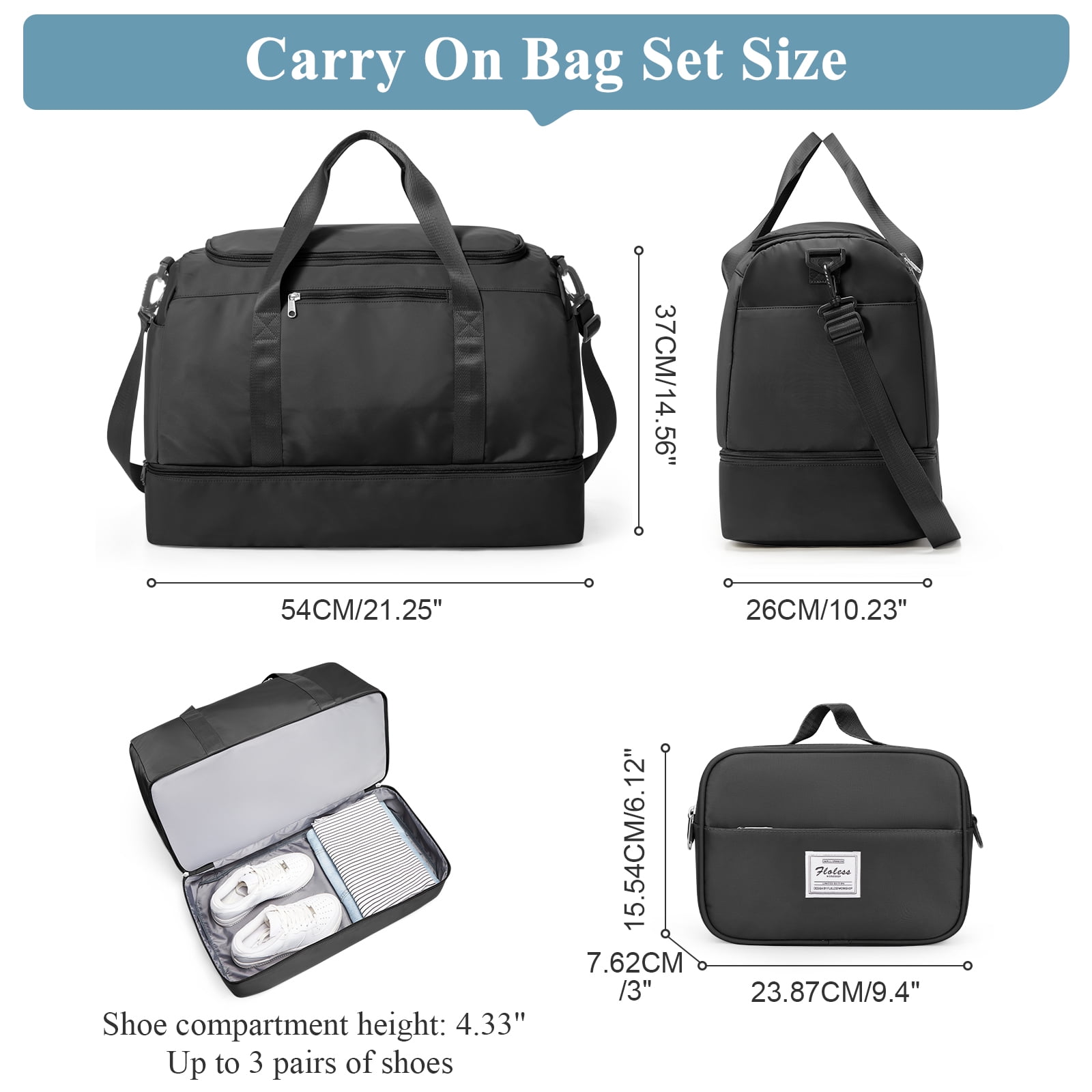 SYCNB Large Travel Duffel Bag, Weekender Overnight Bag for Women, Gym Tote Bag with Shoe Compartment & Toiletry Bag, Carry-On Weekend Bag for Women with Wet Pocket for Travel Business, Black
