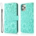thumbnail image 2 of For iPhone 12 Pro Max Case, Premium Leather Magnetic Closure Flip Wallet Case with Card Holder Cash Slot Stand Function Embossed Flower Pattern Slim Shockproof Lanyard/Strap Cover,Green, 2 of 7