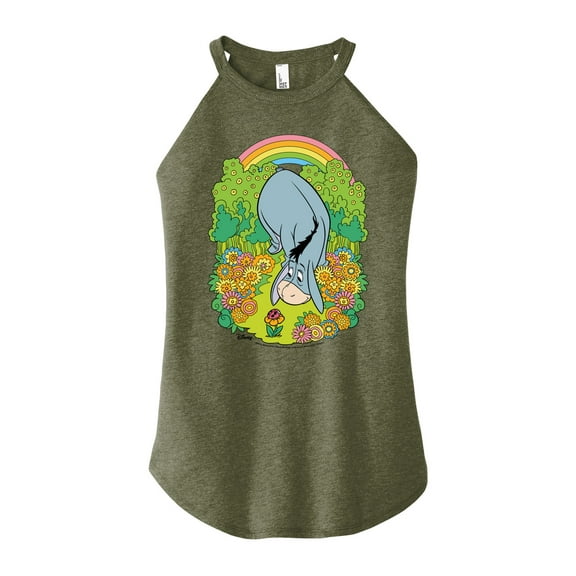 Winnie the Pooh - Eeyore Grazing Through Flowers - Rainbow - Juniors High Neck Tank Top