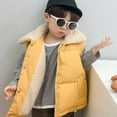 thumbnail image 4 of Chaleco acolchado cálido con capucha para niñas y niños, ropa de abrigo con forro de franela suave y aislante (amarillo y beige), 4 of 5