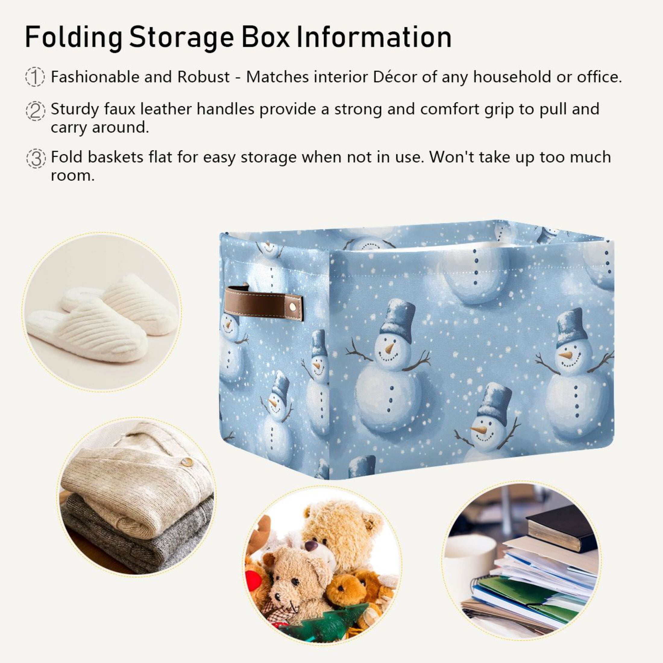 Ryvnso Christmas Winter Snowman Storage Basket Large Bin Foldable Boxes Toys Organizer 14.2x10.2x8.3in 2 PCs
