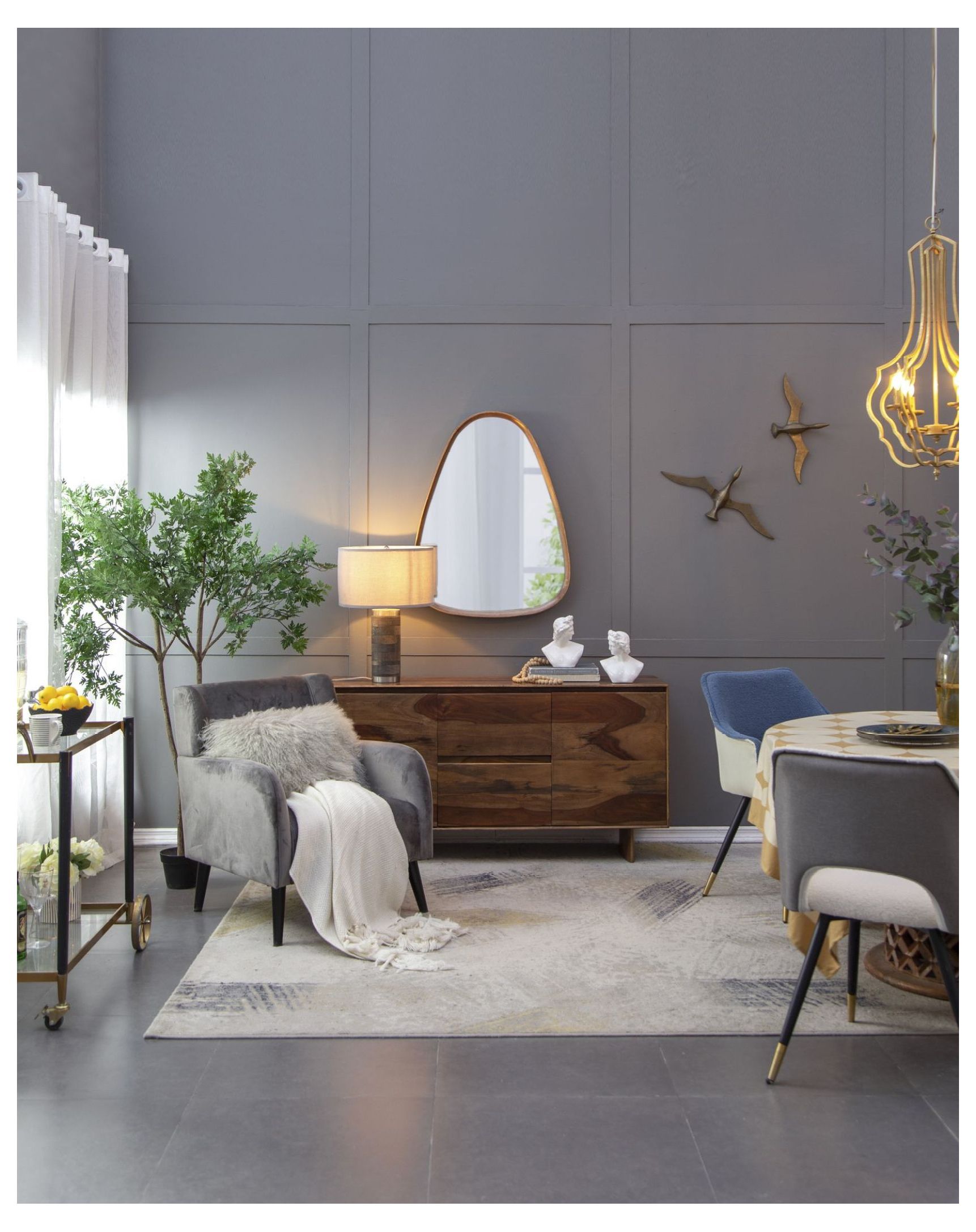 Irregular Wood Frame Mirror 30x38, Wall Mirror for Living Room, Bathroom, Entryway - Minimalist Curved Design, 36.8"x28.1", Pine Wood & MDF