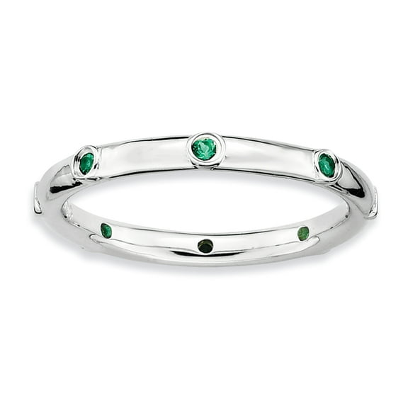 Created Emerald Sterling Silver Ring