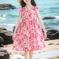 thumbnail image 2 of shoper Toddler Girl Dresses 5t Sleeveless Ruffled Floral Print Crew Neck Elegant Midi Dress Girls Casual Tunic Dress Princess Dress Hot Pink 170, 2 of 4