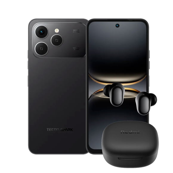 Smartphone Tecno Spark 40 Dual SIM 256GB Negro 8+8GB RAM + Audífonos Redmi Buds 6 Play negro