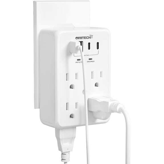Oviitech 6 Outlet Surge Protector Extender with 4 USB (2 USB-C), 980J, Spaced Outlets, Travel/Home, White