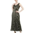 thumbnail image 2 of SWSMCLT Women's Evening Gown Cocktail Maxi Dresses Sleeveless Dress Sequin Gala Sundres Black Gold 4-6, 2 of 5