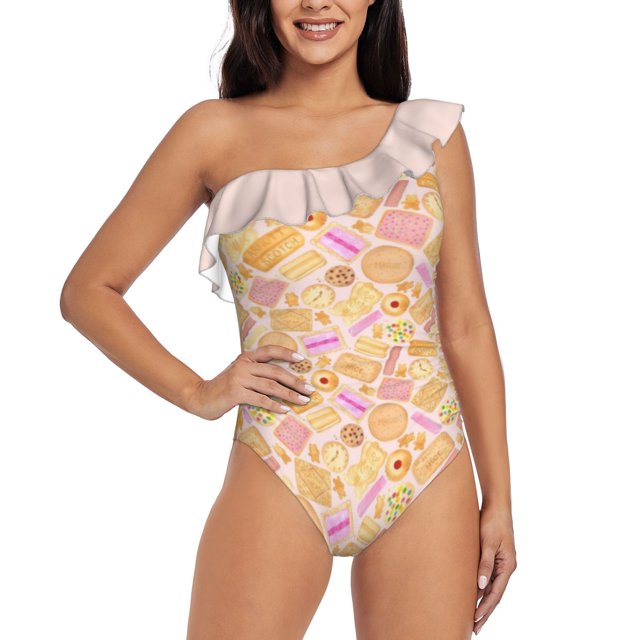 Assorted Biscuits-Pink Monokini New Ruffle One Piece Swimsuit Female Sexy Swimwear Women Print Bathing Suit Make Merriness