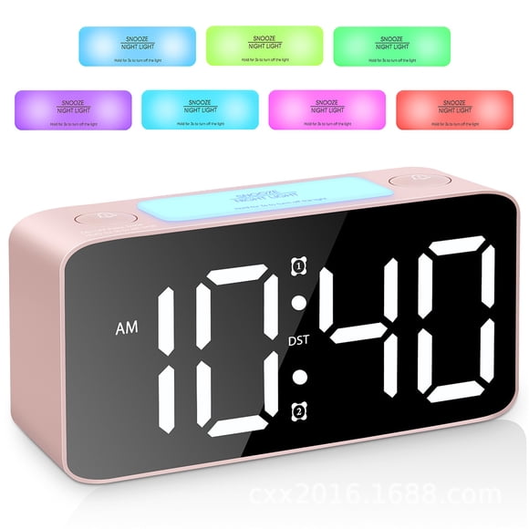 Super Loud Alarm Clock for Heavy Sleepers Adults, Digital Clock with 7-Color Night Light, Adjustable Volume, Dimmer, USB Charger, Small Clocks for Bedroom: Pink Great Gift
