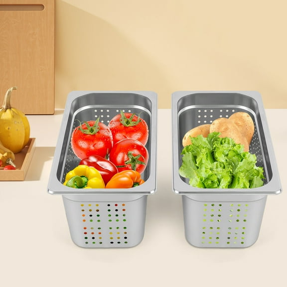 2-Pack 1/3 Size 6" Deep, Anti-Jam Perforated Stainless Steel Steam Table Pan, Hotel Pan For Restaurants, Hotels, Catering Companies