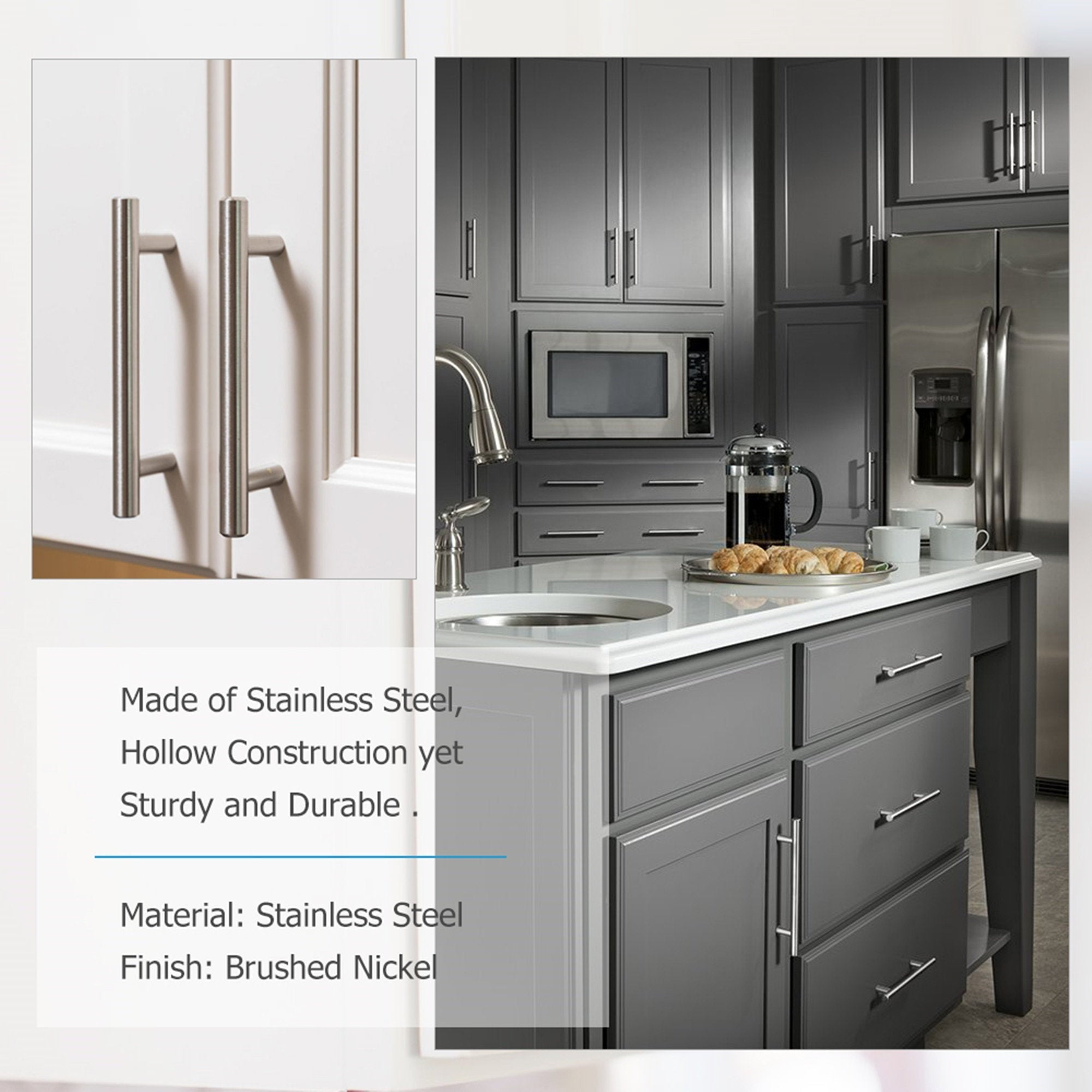 Fitviso 10 Pack 3.25 inch Center to Center Brushed Nickel Cabinet Handles