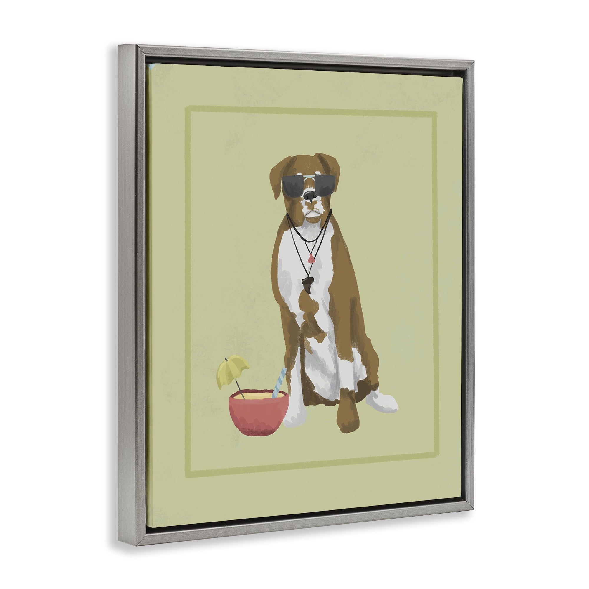 Stupell Industries Boxer Beach Day Gray Framed Floater Canvas Wall Art, design by Sadie Harper