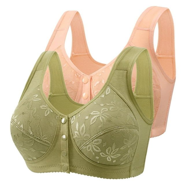 biudgviw Front Closure Bras for Women 2 Pc Plus Size Lace Full Coverage Support Wireless Bralettes Comfort Everyday Bras