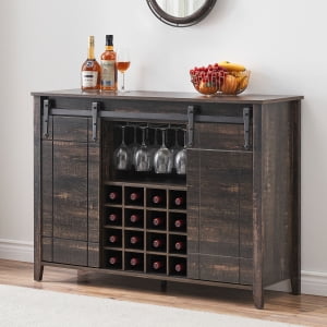47" Coffee Bar Cabinet, with 16 Wine & Glass Rack, Buffet Cabinet with Sliding Barn Door, for Dining Room