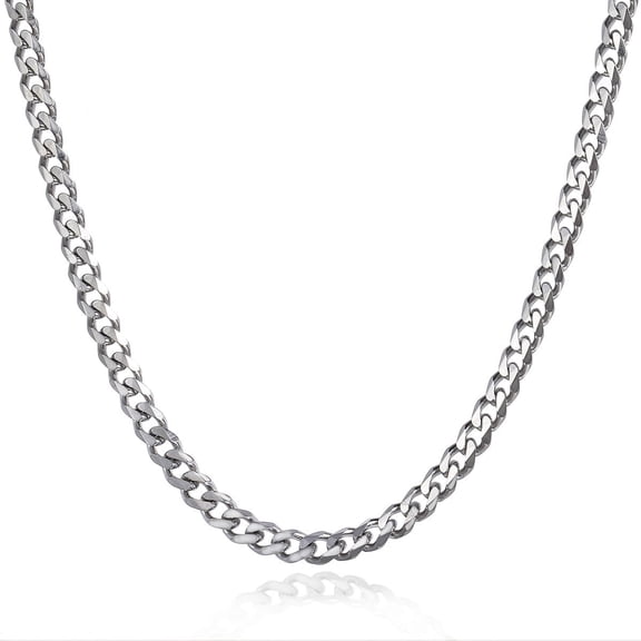 Hermah 5mm Mens Silver Tone Curb Cuban Necklace Stainless Steel Chain 18-26inch