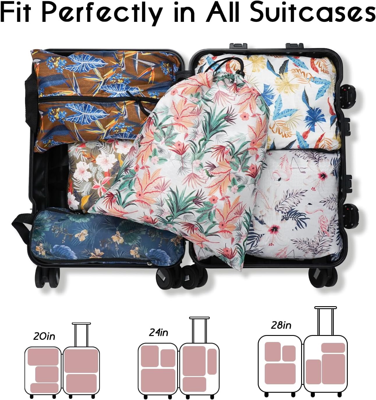 6 Set Compression Packing Cubes for Travel,Packing Cubes for Suitcase Luggage Organizer Bags,Travel Essentials for Carry on Backpack,Ultralight and Waterproof (Summer Vintage Tropics)