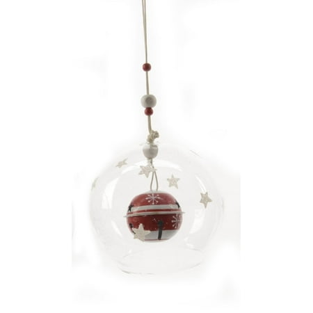 - Alpine Chic Red and White Striped Jingle Bell in Glass Christmas Ball Ornament 3.5