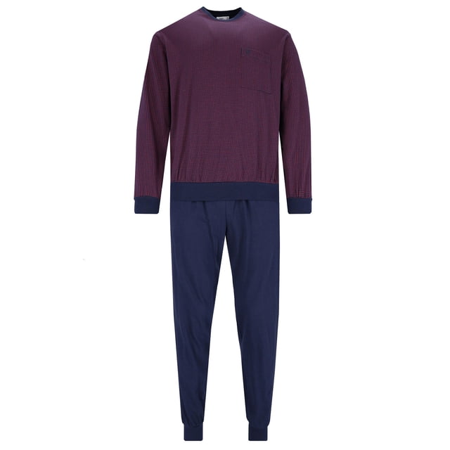 hajo pijama de hombre conjunto de 2 piezas - largo, puños, cuello redondo, Algodón Premium Vino tinto 5XL (5X-Large)