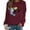Wine#, variant on MELDVDIB Womens Sweatshirt Fashion Print Fall Winter Long Sleeve Sweatshirt Trendy Casual Solid Color Comfy Crewneck Pullover Tops