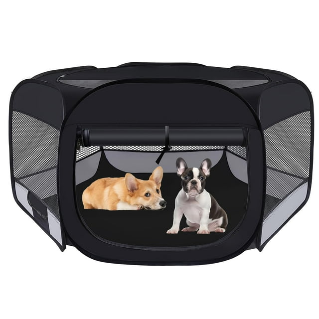 Corralito para mascotas portátil para perros, gatos, conejos y cachorros, gris, tamaño S