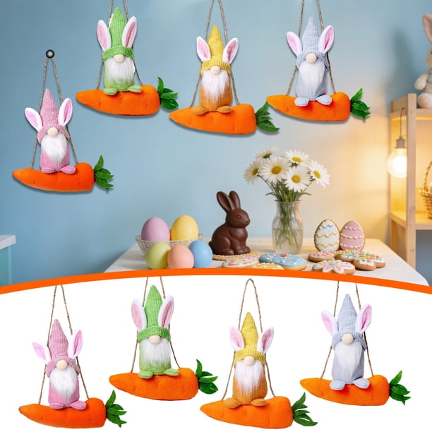 Adorno colgante de zanahoria de conejo de Pascua • Decoración de muñeca sin cara • Fibra de poliéster suave • Decoración colgante para fiestas de Pascua al aire libre • 1 pieza