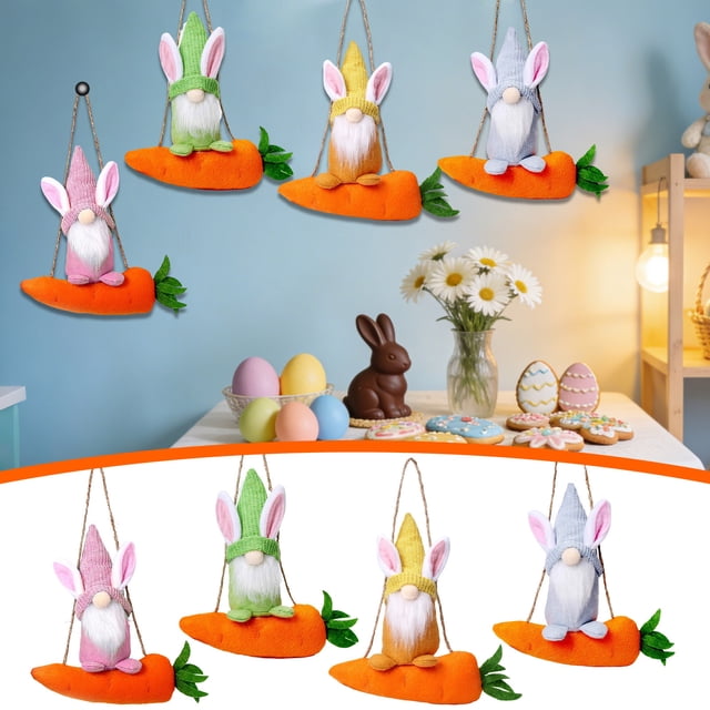 Adorno colgante de zanahoria de conejo de Pascua • Decoración de muñeca sin cara • Fibra de poliéster suave • Decoración colgante para fiestas de Pascua al aire libre • 1 pieza