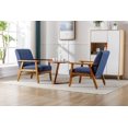 thumbnail image 2 of Accent Chairs Set of 2 with Side Table, Mid-Century Linen Fabric Upholstered Leisure Chair with Wood Arm and Legs, Comfy Lounge Reading Armchairs for Living Room, Bedroom, Office, Navy, 2 of 7