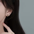 thumbnail image 2 of Solid 925 Sterling Silver Bow Hoop Earrings Huggie for Women Teens Black CZ Bowknot Hoop Earrings Ribbon Cartilage Huggie, 2 of 5